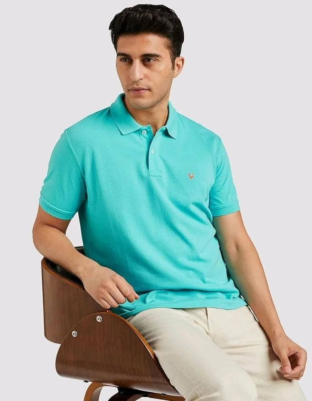 Allen Solly Men’s Polo T‑Shirt | Comfortable Rich Cotton Blend, Band Collar, Regular Fit | Stylish & Premium All Day Wear