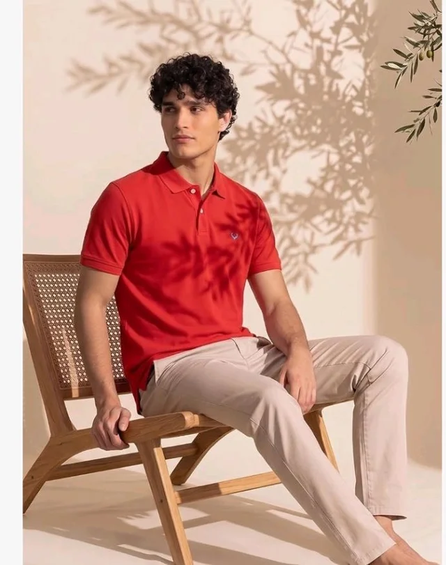 Allen Solly Men’s Polo T‑Shirt | Comfortable Rich Cotton Blend, Band Collar, Regular Fit | Stylish & Premium All Day Wear - M