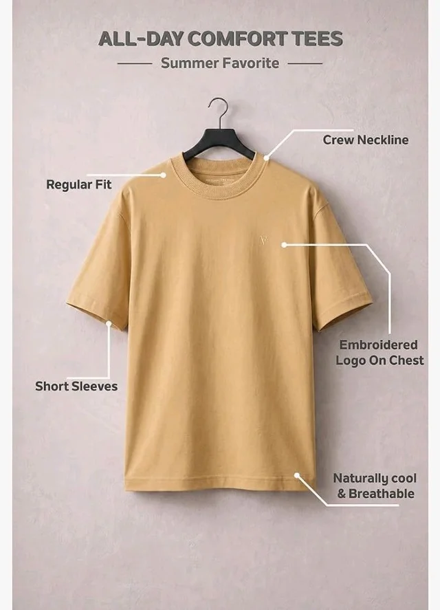 Van Heusen Men’s Crew Neck T-Shirt – Soft & Breathable Cotton | Regular Fit | Comfortable Everyday Casual Wear | Short Sleeves | Summer Favorite |Solid Colors | Style 60052|Available in Pack of 1 & 2 - S