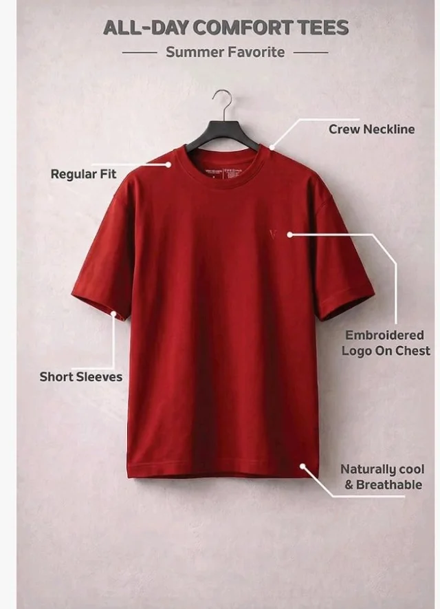Van Heusen Men’s Crew Neck T-Shirt – Soft & Breathable Cotton | Regular Fit | Comfortable Everyday Casual Wear | Short Sleeves | Summer Favorite |Solid Colors | Style 60052|Available in Pack of 1 & 2 - S