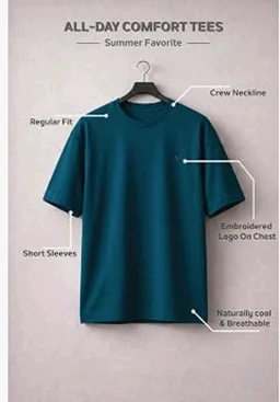 Van Heusen Men’s Crew Neck T-Shirt – Soft & Breathable Cotton | Regular Fit | Comfortable Everyday Casual Wear | Short Sleeves | Summer Favorite |Solid Colors | Style 60052|Available in Pack of 1 & 2 - M