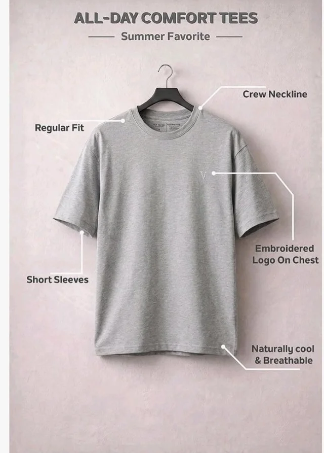 Van Heusen Men’s Crew Neck T-Shirt – Soft & Breathable Cotton | Regular Fit | Comfortable Everyday Casual Wear | Short Sleeves | Summer Favorite |Solid Colors | Style 60052|Available in Pack of 1 & 2 - L