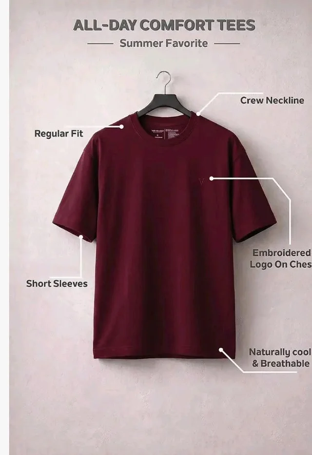 Van Heusen Men’s Crew Neck T-Shirt – Soft & Breathable Cotton | Regular Fit | Comfortable Everyday Casual Wear | Short Sleeves | Summer Favorite |Solid Colors | Style 60052|Available in Pack of 1 & 2 - 3XL