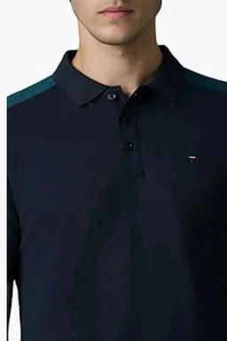 Louis Philippe Men's Slim Fit Premium High-End Pique in Superior Cotton Cut & Sew Design Color Block Shoulder Half Sleeve Polo Tshirt
- M