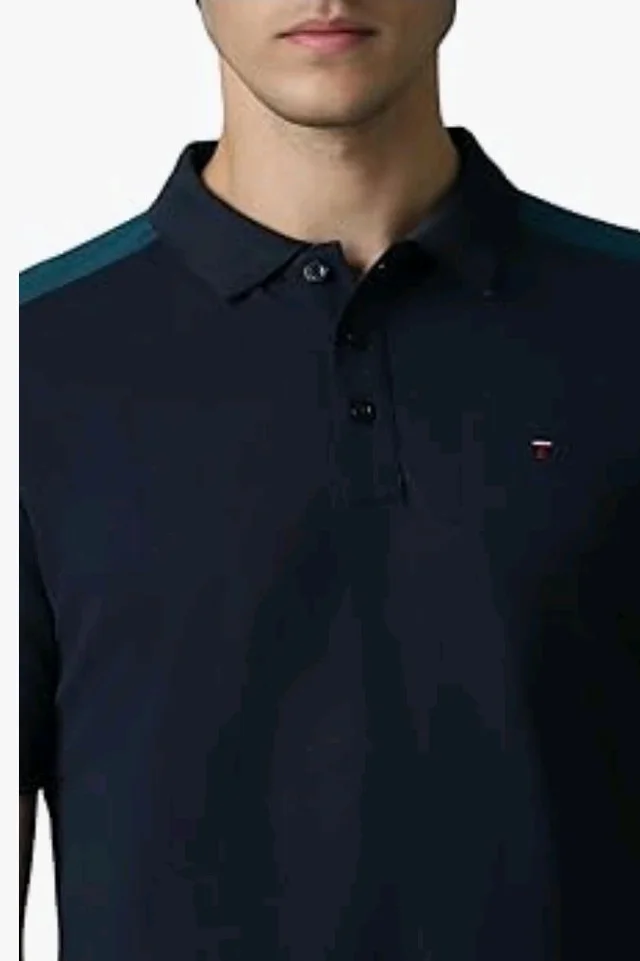 Louis Philippe Men's Slim Fit Premium High-End Pique in Superior Cotton Cut & Sew Design Color Block Shoulder Half Sleeve Polo Tshirt
- M