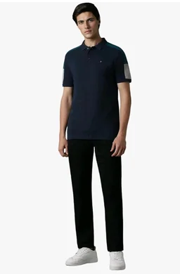 Louis Philippe Men's Slim Fit Premium High-End Pique in Superior Cotton Cut & Sew Design Color Block Shoulder Half Sleeve Polo Tshirt
- M