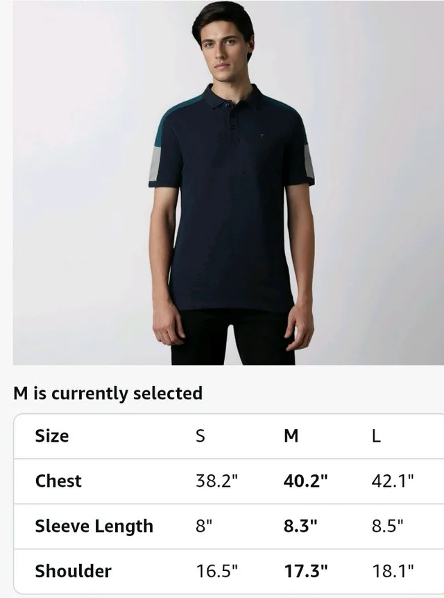 Louis Philippe Men's Slim Fit Premium High-End Pique in Superior Cotton Cut & Sew Design Color Block Shoulder Half Sleeve Polo Tshirt
- M