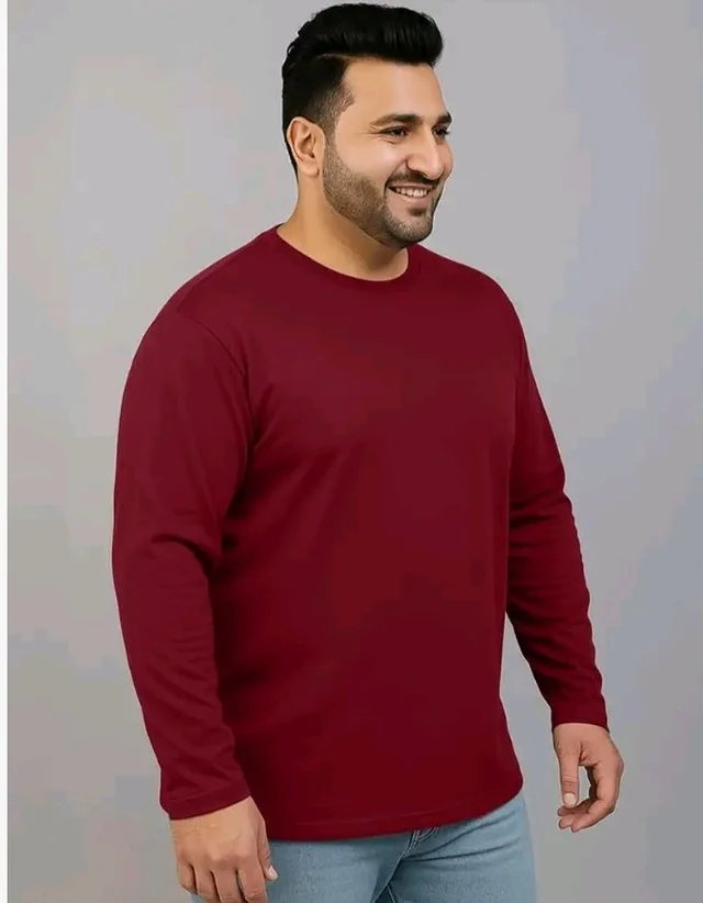 Veirdo® Pure Cotton Regular Fit Solid Core Plus Size Plus Size Full Sleeve T-Shirt for Men (Sizes: 2XL to 5XL)
- M