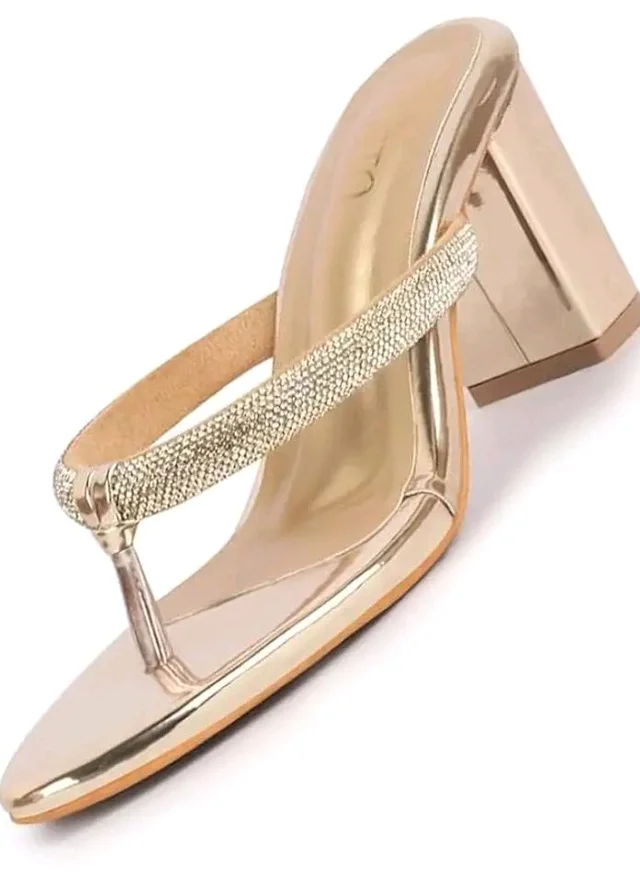 FAUSTO Women T-Strap Block Heel Wedding Sandals with Shimmering Strap | Party-Ready 3 Inch Heel Slip-On Sandal | Glossy Finish for Evening Elegance
- 10