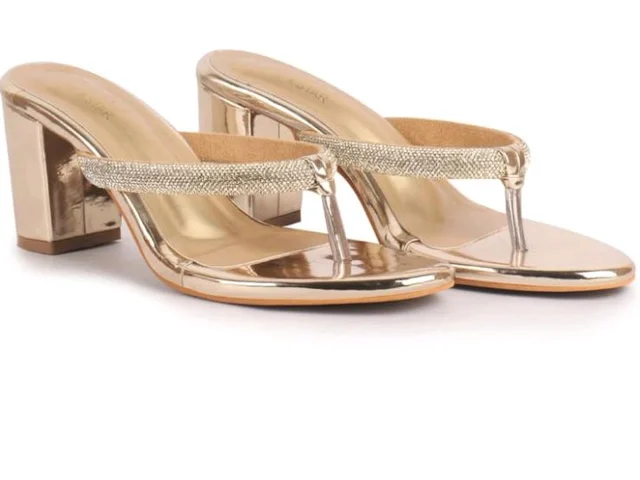 FAUSTO Women T-Strap Block Heel Wedding Sandals with Shimmering Strap | Party-Ready 3 Inch Heel Slip-On Sandal | Glossy Finish for Evening Elegance
- 10