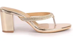 FAUSTO Women T-Strap Block Heel Wedding Sandals with Shimmering Strap | Party-Ready 3 Inch Heel Slip-On Sandal | Glossy Finish for Evening Elegance
- 10