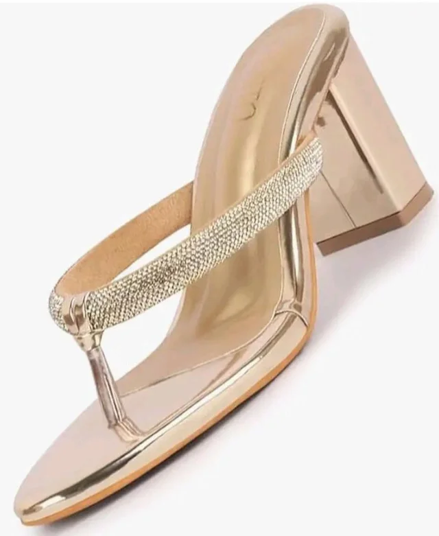 FAUSTO Women T-Strap Block Heel Wedding Sandals with Shimmering Strap | Party-Ready 3 Inch Heel Slip-On Sandal | Glossy Finish for Evening Elegance
- 10