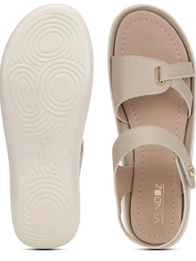 Vendoz Women Stylish Cream Flat Sandals - 6