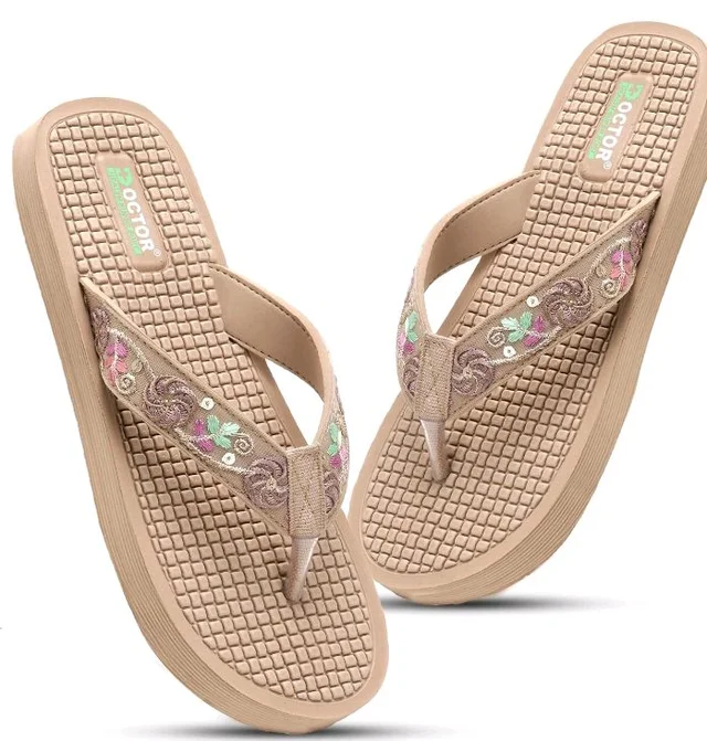 DOCTOR HEALTH SUPER SOFT Women Flip Flops Slippers | Embroidered Comfortable Toe-Ring Sandals for Women | Lightweight Soft Cushioned Everyday Wear Casual Chappals - 7