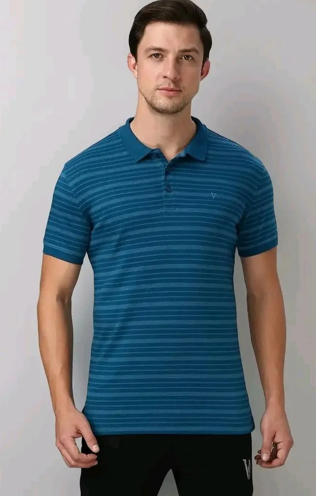 Van Heusen Men’s Striped Regular Fit T-Shirt | Comfortable Polo Neck | Soft Breathable Casual Wear | Summer Favorite | Horizontal Smart Stripes| Style 60063 - XL