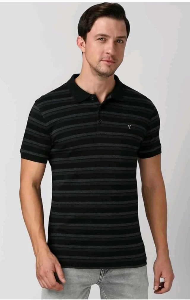 Van Heusen Men’s Striped Regular Fit T-Shirt | Comfortable Polo Neck | Soft Breathable Casual Wear | Summer Favorite | Horizontal Smart Stripes| Style 60063 - 2XL