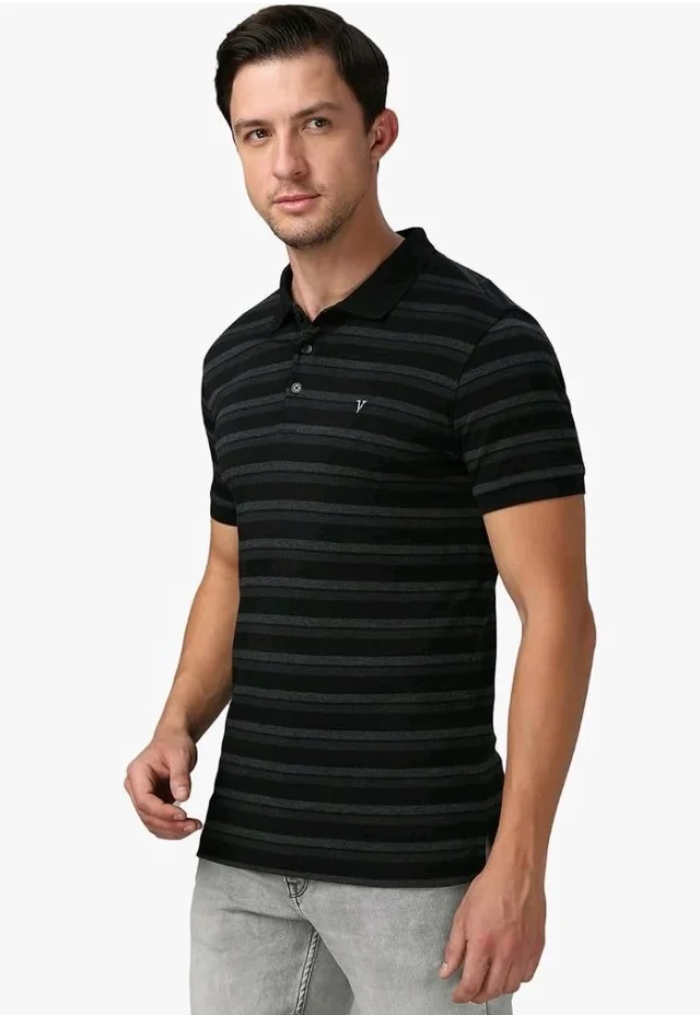 Van Heusen Men’s Striped Regular Fit T-Shirt | Comfortable Polo Neck | Soft Breathable Casual Wear | Summer Favorite | Horizontal Smart Stripes| Style 60063 - 2XL