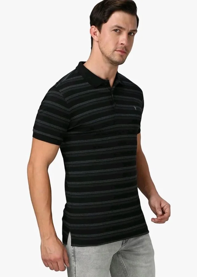Van Heusen Men’s Striped Regular Fit T-Shirt | Comfortable Polo Neck | Soft Breathable Casual Wear | Summer Favorite | Horizontal Smart Stripes| Style 60063 - 2XL