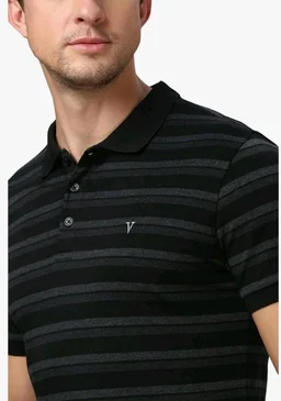 Van Heusen Men’s Striped Regular Fit T-Shirt | Comfortable Polo Neck | Soft Breathable Casual Wear | Summer Favorite | Horizontal Smart Stripes| Style 60063 - 2XL