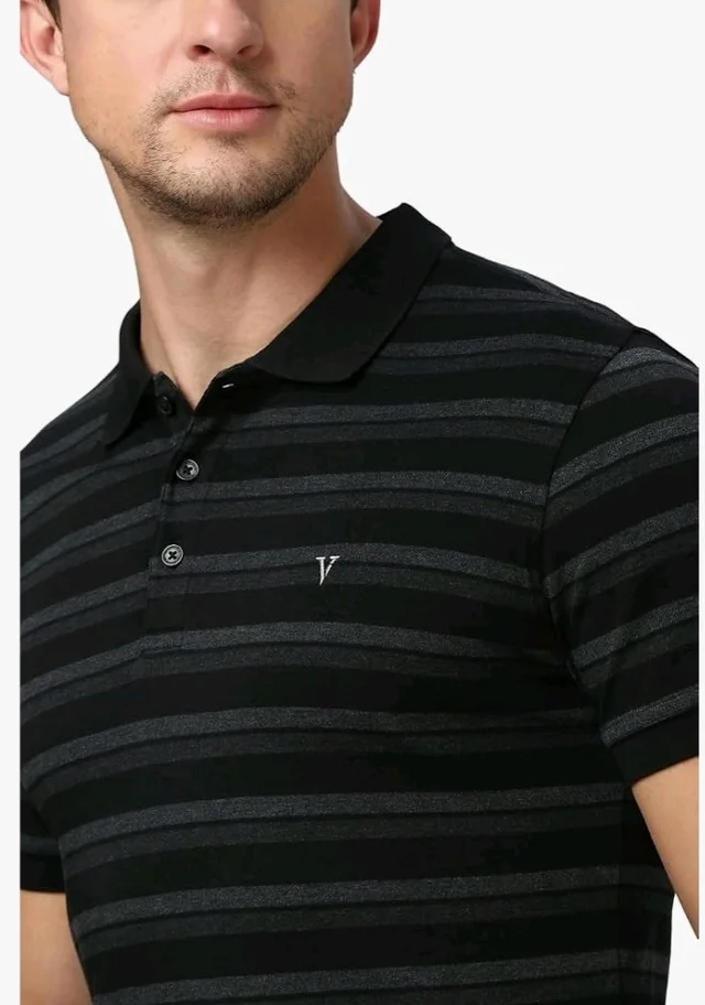 Van Heusen Men’s Striped Regular Fit T-Shirt | Comfortable Polo Neck | Soft Breathable Casual Wear | Summer Favorite | Horizontal Smart Stripes| Style 60063 - 2XL