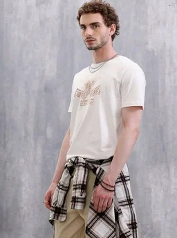 WROGN Men's 180 GSM Pure Cotton T-Shirt | Graphic Print Slim Fit - L