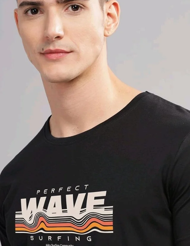 ADRO Mens Printed T Shirt | The Super Soft Tshirt in India| Pure Cotton Lycra Breathable Fabric| 4 Way Stretch Smart tech Fabric| Round Neck T-Shirt (Also in Plus Size) RN25-ST-WAVE-BE
- M