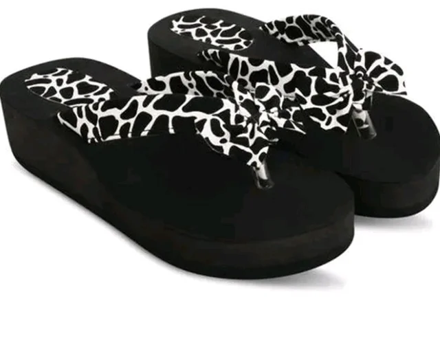 Women's Black and White Cheetah Print Platform Wedge Flip Flop Slippers with Bow Strap EVA Open Toe Footwear for Casual Wear - 11