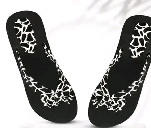 Women's Black and White Cheetah Print Platform Wedge Flip Flop Slippers with Bow Strap EVA Open Toe Footwear for Casual Wear - 11