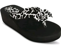 Women's Black and White Cheetah Print Platform Wedge Flip Flop Slippers with Bow Strap EVA Open Toe Footwear for Casual Wear - 11
