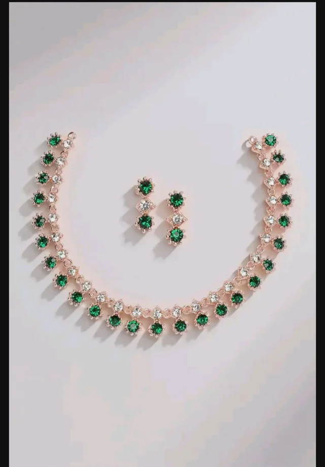 ZENEME Rose Gold-Plated American Diamond Studded Star Shaped Necklace With Earrings Jewellery Set For Girls and Women