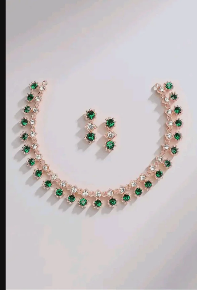 ZENEME Rose Gold-Plated American Diamond Studded Star Shaped Necklace With Earrings Jewellery Set For Girls and Women