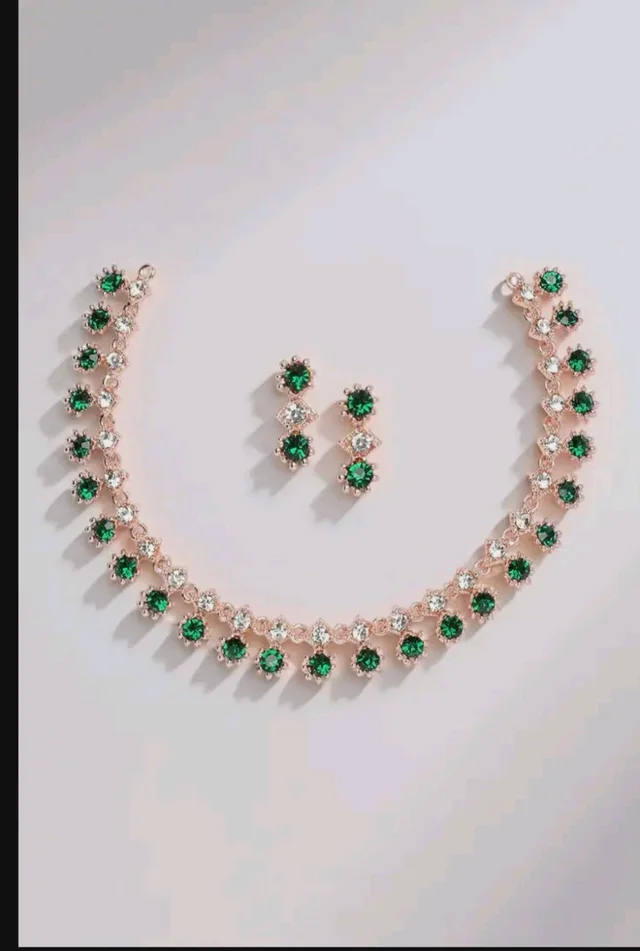 ZENEME Rose Gold-Plated American Diamond Studded Star Shaped Necklace With Earrings Jewellery Set For Girls and Women
