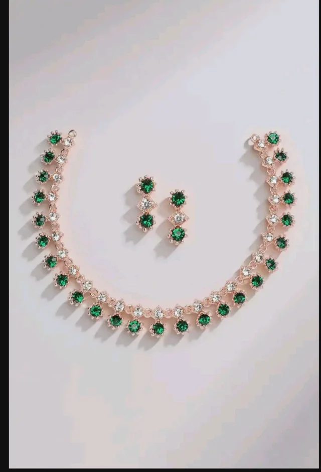 ZENEME Rose Gold-Plated American Diamond Studded Star Shaped Necklace With Earrings Jewellery Set For Girls and Women