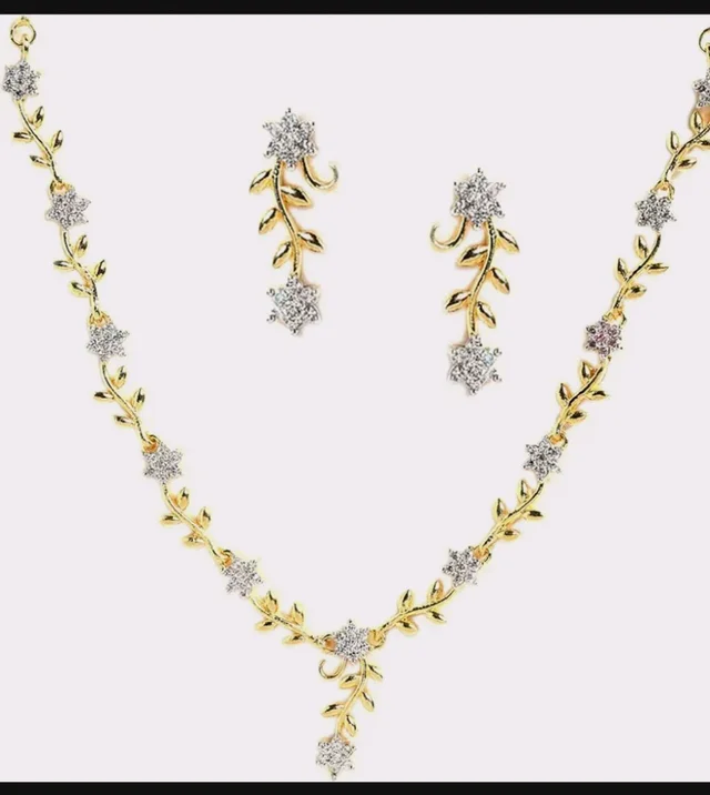 ZENEME Jewellery Set Sparkling CZ Diamond with Leafy Design Necklace Set For Women and Girl