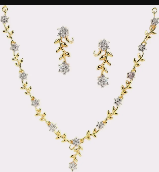 ZENEME Jewellery Set Sparkling CZ Diamond with Leafy Design Necklace Set For Women and Girl