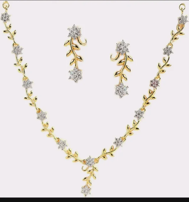 ZENEME Jewellery Set Sparkling CZ Diamond with Leafy Design Necklace Set For Women and Girl