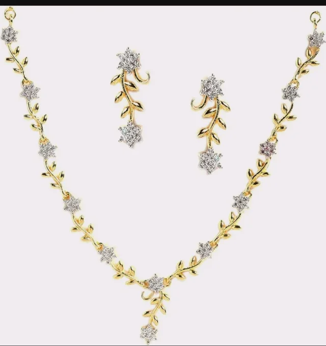 ZENEME Jewellery Set Sparkling CZ Diamond with Leafy Design Necklace Set For Women and Girl