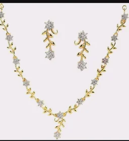 ZENEME Jewellery Set Sparkling CZ Diamond with Leafy Design Necklace Set For Women and Girl