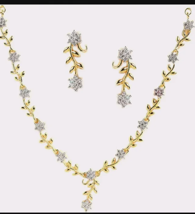 ZENEME Jewellery Set Sparkling CZ Diamond with Leafy Design Necklace Set For Women and Girl