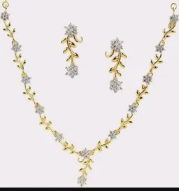 ZENEME Jewellery Set Sparkling CZ Diamond with Leafy Design Necklace Set For Women and Girl
