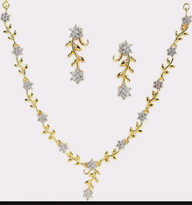 ZENEME Jewellery Set Sparkling CZ Diamond with Leafy Design Necklace Set For Women and Girl