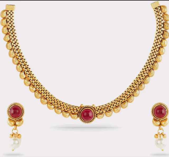 Rubans Gold Plated Statement Traditional Necklace Set for Women Patty