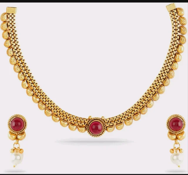 Rubans Gold Plated Statement Traditional Necklace Set for Women Patty