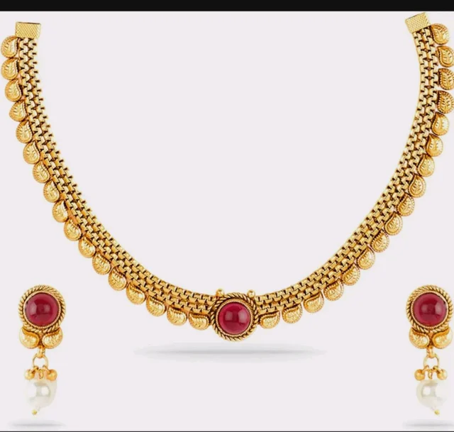 Rubans Gold Plated Statement Traditional Necklace Set for Women Patty