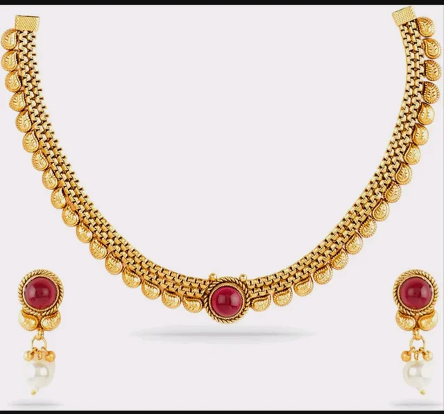 Rubans Gold Plated Statement Traditional Necklace Set for Women Patty