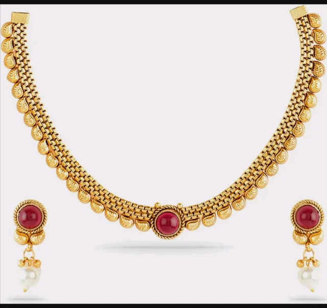 Rubans Gold Plated Statement Traditional Necklace Set for Women Patty