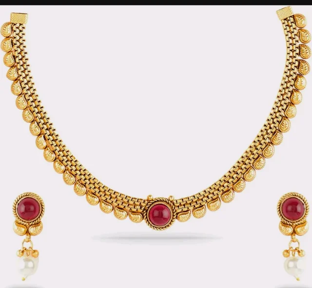 Rubans Gold Plated Statement Traditional Necklace Set for Women Patty