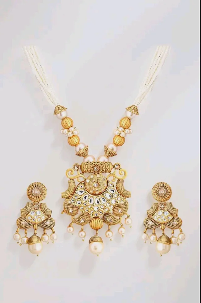 Rubans Gold Plated Multicolour Long Necklace Set for Women Traditional Gift