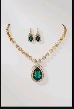 Shining Diva Fashion Latest Stylish Design Fancy Crystal Necklace Jewellery Set for Women (15221s)(Green)