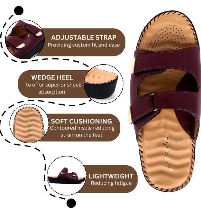 TRASE Orthopedic Extra Soft Double Strap Slippers for Women Footwear | Adjustable Strap Cushioned Wedges Doctor Sandals | Comfortable & Lightweight - 11